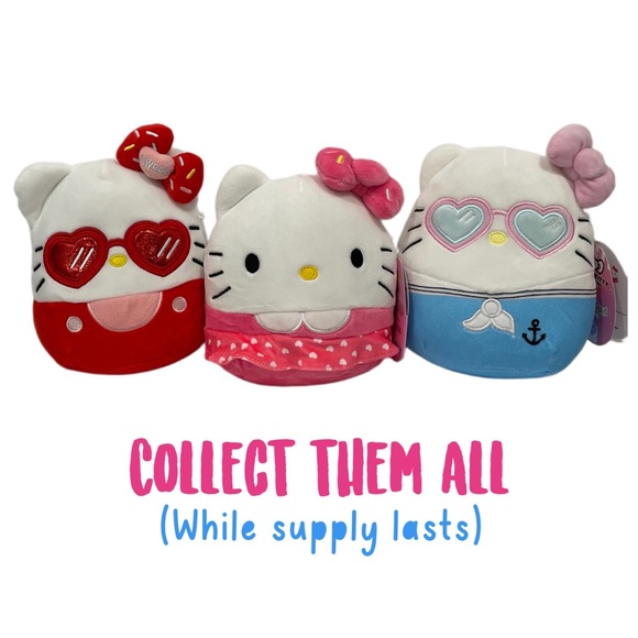 SQUISHMALLOWS Official Kellytoy Plush 6.5 Inch Hello Kitty Red Heart Sunglasses - Picture 8 of 8